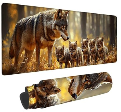 Tapis de Souris de Jeu, 1400 x 600 mm XXL Tapis Souris Gaming Grand, Antidérapant Étanche, iExtended Long Clavier Mouse Pad XXL, Accessoire Bureau, pour Gamer, Ordinateur, PC (Forêt Loup) i-685