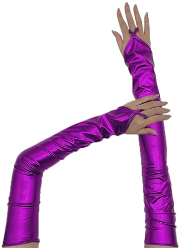 Alien Kostüm Damen Fingerlose Handschuhe Lang Metallhandschuhe Ellenbogenlange Lange Handschuhe Silber Metallic Damen Party Halloween Cosplay Discokugel Zubehör Braut Hochzeit