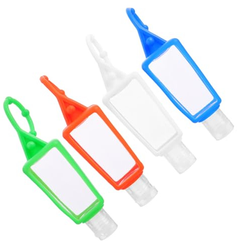 Healvian Set 4 Bottiglie da Viaggio in Plastica 30ml Manicotto in Silicone Antiperdita, Contenitori per Liquidi Portatili e Leggeri, per Viaggi e Cura della Persona Colore Casuale