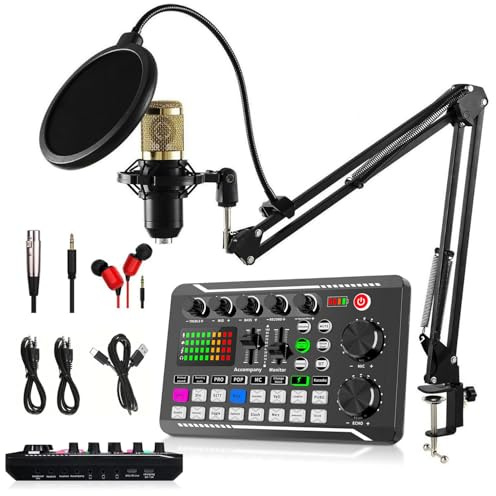 Kit di microfono per Podcast a condensatore BM-800 con scheda audio live F998 Attrezzatura modificatore voce Funzioni mixer e riduzione del rumore PC Smartphone Registrazione in studio Trasmissione