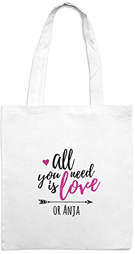 Jutebeutel mit Namen Anja - Motiv All You Need is Love - Farbe weiß - Stoffbeutel, Jutesack, Hipster, Beutel