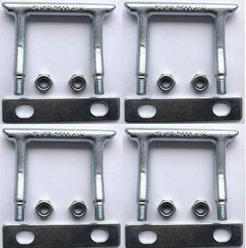 Unbekannt 4 Stück Eckig U-Bügel Zurrösen, Ladungssicherung für PKW Anhänger, Gurte, Silber, Legierter Stahl, M10, M11x1.25, Rechtsgewinde, Klasse 8.8, U-förmig, Flach
