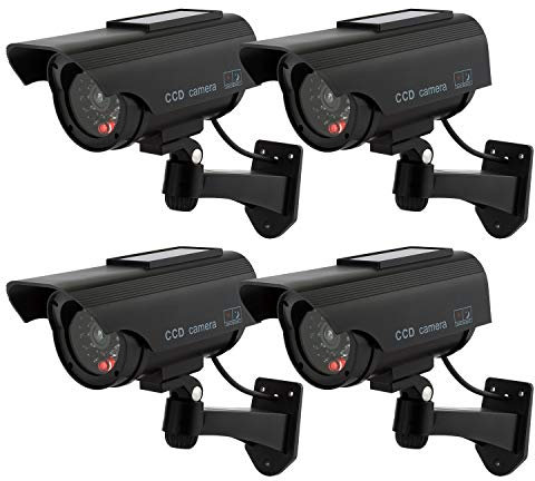 TOROTON Bullet Dummy Fake Security CCTV Solar Powered Camera Simulation Monitor with LED Blinking Light, Outdoor Indoor Use for Homes & Business, 4 Pack