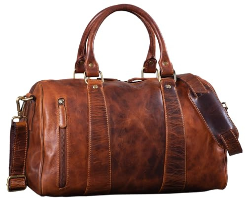 STILORD Keanu Leder Weekender Herren kleine Vintage Reisetasche zum Umhängen Handgepäck Reisegepäck in Kabinengröße echtes Rindsleder Farbe:dunkel - braun