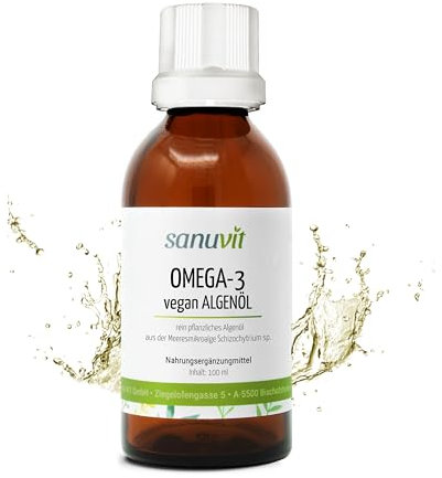 Sanuvit® - Omega-3 aus Algenöl | 100 ml | vegan | reich an DHA- und EPA-Fettsäuren | Qualität aus Österreich | Reinstoffprodukt direkt vom Hersteller (hypoallergene Manufaktur)