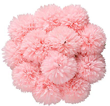 Tifuly Fiori di ortensia artificiale, 12 pezzi di fiori di palla di crisantemo di seta per la decorazione del giardino di casa, bouquet da sposa, composizione floreale, centrotavola(Rosa Chiaro)