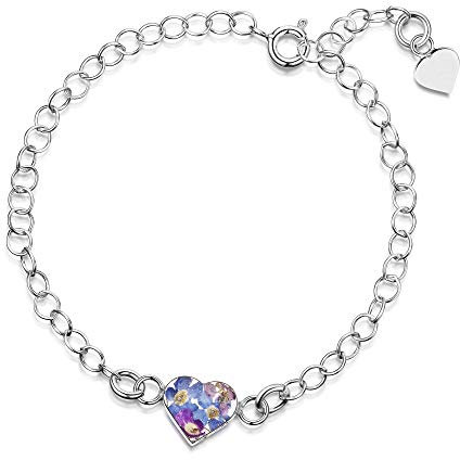 Shrieking Violet Armband aus 925er-Sterlingsilber, Herzform, echte Blume, verschiedene Blumen (Purple Haze), Sterling-Silber