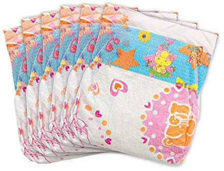 Heless 6375 - Puppenwindeln, 6 Stück, am Bund Bedruckt mit farbenfrohen Kindermotiven, wiederverwendbarer Klettverschluss, Größe 28-35 cm