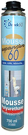 DSTOCK60 – Bauschaum/ Montageschaum 750 ml – Professioneller Polyurethan-Schaum – isolierend, klebend und abdichtend – Schaumstoff – für den Innen- und Außenbereich, kompatibel für Applikationspistole