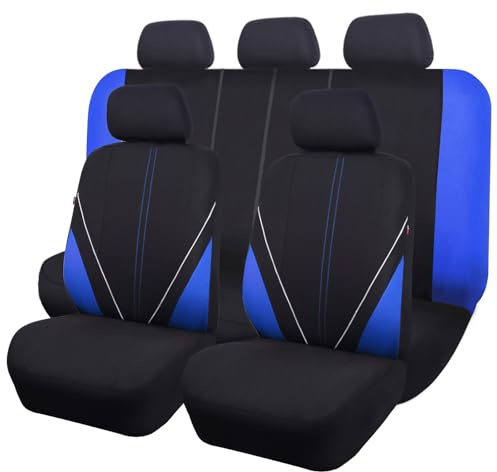 Flying Banner Universal atmungsaktive Netzstoff-Autositzbezüge, komplettes Set Airbag-kompatible Kissen Schutz (Schwarz und Blau)