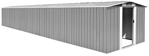 vidaXL Gerätehaus mit 4 Lüftungsschlitzen Doppelschiebetüren Geräteschuppen Gartenhaus Schuppen Gartenschuppen Grau 257x779x181cm Verzinkter Stahl