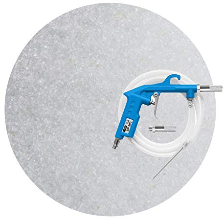 Schicker Mineral Sandstrahlset Glasgranulat Strahlmittel 0,1-0,2 mm 25 kg | Sandstrahlpistole, Mehrwegstrahlmittel aus Mineralglas zur chemisch neutralen Oberflächenbehandlung, Strahlmittelset