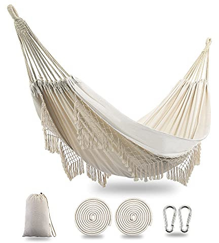 TingTingo Indoor Hängematte mit Fransen Makramee (weiß)