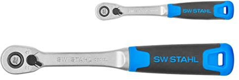 SW-Stahl 06026L Umschaltknarrensatz 2-teilig - 1/4 & 1/2 Zoll Ratschenset | Feinverzahnte Feinzahnratsche mit 72 Zähnen - Bis 770 Nm Drehmoment - Ergonomischer 2-Komponenten-Griff aus Chrom-Vanadium