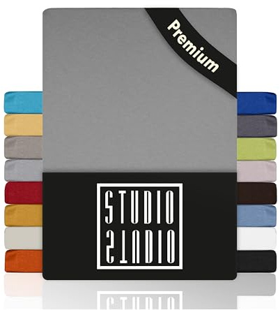 STUDIO Premium Spannbettlaken 180x200cm, 180x220cm, 200x200cm & 200x220cm – Jersey-Spannbetttuch aus 97 % Baumwolle & 3 % Elastan – Silber – Öko-Tex Zertifiziert, bügelfrei – für Matratzen 15–35cm