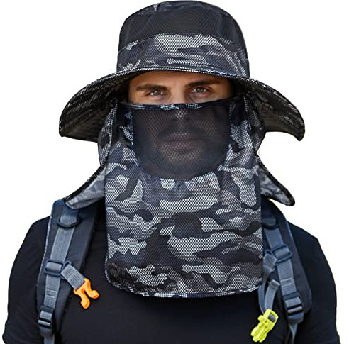 AIEOE Sonnenhut Herren UV Schutz Camouflage Outdoor Hut Wasserdicht Atmungsaktiv Faltbar Fischerhut Wanderhut mit Nackenschutz Abnehmbar