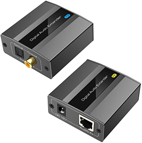 VEDINDUST Digital Audio Extender Wander SPDIF Zum Koaxial-Toslink-Adapter über EIN Einzelnes Cat5e/6-Kabel bis Zu 500Meter Für PS3, HD-DVD, PS4, HD-Plasma, Blu-ray, Lautsprecher
