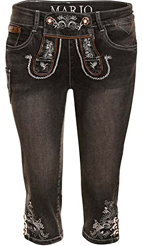 MarJo Trachtenjeans Franziska Kniebund schwarz | Jeans im Lederhosen-Stil | Skinny Damen Gr. 32