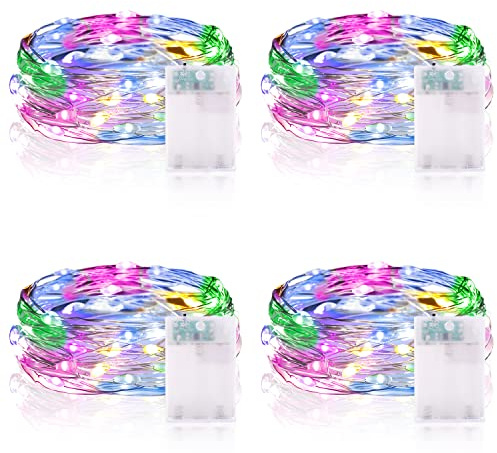 Vacoulery Lichterketten Batterie Timer [4 Pack], 2M 20 LED Lichterkette Batterie Wasserdichte Lichterketten für Zimmer Weihnachten Halloween Hochzeit Deko