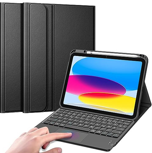 FINTIE Tastatur Hülle für iPad 11. Generation 2025 11, iPad 10. Generation 2022 10.9 Schutzhülle mit magnetisch Abnehmbarer Deutscher Tastatur und Touchpad Keyboard mit QWERTZ Layout, Schwarz