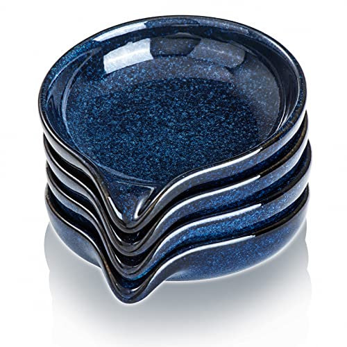 Ceramic Spoon Ladle Rest Coffee - VICRAYS Kitchen Stove Spoon Holder Spatula Cooking Accessories Farmhouse Utensil Rest Stove Spatula Decor for Countertop - Dishwasher Safe 5.2 Inches Blue Set of 4