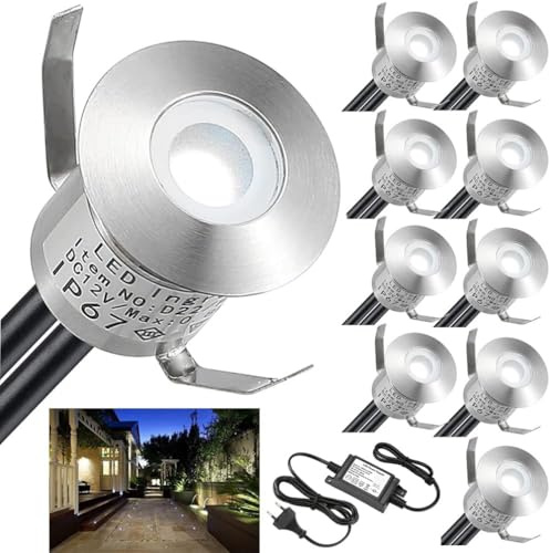 SUBOSI 10er Led Einbaustrahler aussen 0.5W Ø22mm IP67 DC12V Treppen Bodeneinbauleuchten Aussen Wasserdicht Einbaustrahler Terrasse Warmweiß Hochwertiger Edelstahl