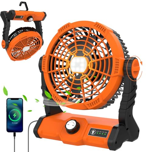 Ventilador de Camping Recargable con Batería de 8400 mAh, luz LED Portátil, Ventilador USB, Rotación de 270°, Rápido, Apto para Tiendas de Campaña, Viajes, Trabajo, Pesca, Huracanes, Exteriores