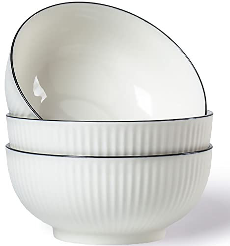 Hesen 1,7 l große Suppenschüssel, Pho-Schüsseln, 3 Stück, 20,3 cm cremefarbenes Porzellan, Pho-Suppenschalen