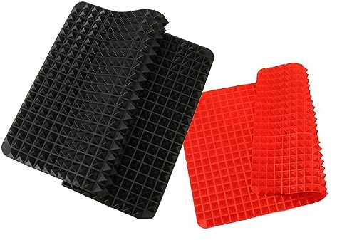 Silicone Pyramid Mat Pan Baking Tray Cooking Non Stick Fat Reducing Oven (Red, 2)