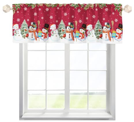 EHJOS Weihnachten Schneemann Scheibengardine Bistrogardine mit Stangendurchzug Kurz Stores Schals Vintage Fensterschal für Wohnzimmer Schlafzimmer Kinderzimmer 137x45cm,1 Stück