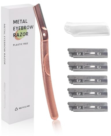 Rasoir Femme Dermaplaning Visage, Rasoirs Sourcils, Outil Coupe des Sourcils, Rasoir Sourcil en Acier Inoxydable, Lames de Rasoir Manuelles avec 6 Lames, Sourcils Visage et Corps (Or Rose)