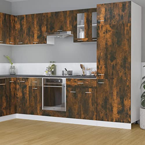 BaraSh Hängeschrank Glas Räuchereiche 60x31x60 cm Holzwerkstoff KüChenhäNgeschräNke KüChenoberschräNke HäNgeschräNke
