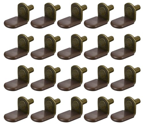 QUARKZMAN 25 Stück Regalstützstifte 5mm 1/5 für Möbelregale Bronze-Farbe | L-förmige Stützbügelstifte Regalstift mit Gummihülse