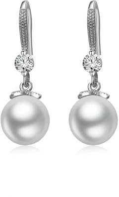 Ohrringe Silber 925 Perlen Hängend: JSNOM Schmuck Ohrhänger mit 5A Zirkonia, Geburtstag Valentinstag Weihnachten Geschenke für Freundin Mutter Frau Tochter Frauen Damen