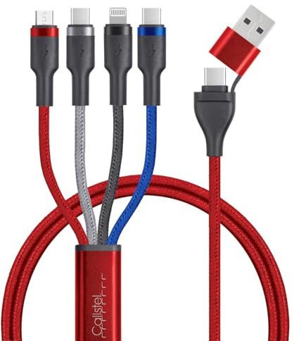 Callstel Multiladekabel: 8in1-Lade-/Datenkabel USB-C/A zu USB-C/Micro-USB/Lightning 60W, farbig (Universal Ladekabel, USBkabel, Hub)