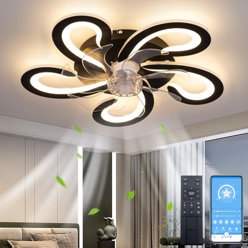 54CM Deckenventilator mit Beleuchtung und Fernbedienung Dimmbar, LED 72W Dimmbar Ventilator Deckenleuchte für Wohnbereich Schlafzimmer Esszimmer Licht, Schwarz