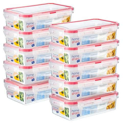 HOMESHOPA Plastic Airtight Food Storage Containers, 10 Pack 500ml BPA Free Leakproof Stackable Reusable Lunch Boxes, Meal Prep Container for Kitchen & Pantry, Microwave Freezer Dishwasher Safe