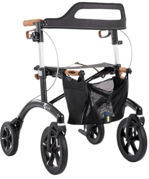 Saljol Allround Déambulateur léger en aluminium 6,4 kg Hauteur d'assise 54 cm Sac Déambulateur d'extérieur pour ville et tout-terrain Noir