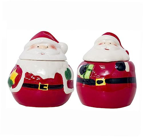 KICHOUSE Set Di 2 Contenitori Per Spezie in Ceramica A Forma Di Babbo Natale Decorazioni Stagionali Per La Cucina Durante Le Feste