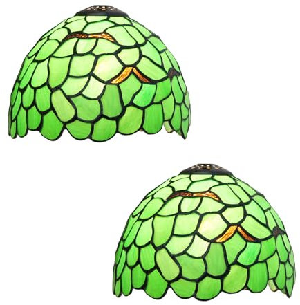 2 Stück 8 Tiffany Buntglas Lampenschirm Ersatz Libelle Grünes Blatt Pfau Sonnenblume Lampenschirme nur mit Kappe passend für Nachttisch Leselampe Arbeitsküche Esszimmer Lampe,Green Leaf
