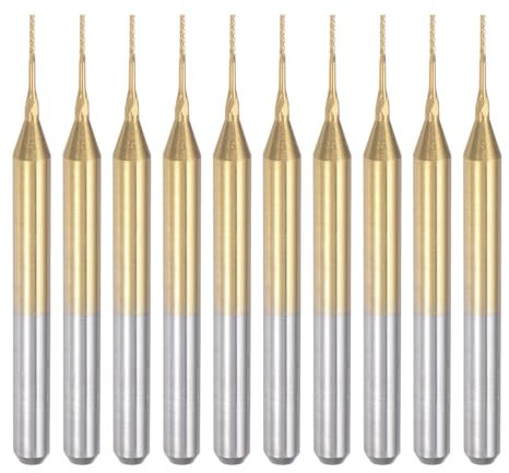 sourcing map 10Pcs 0.5mm Titanium Coat Carbide End Mill Engraving Milling Cutter CNC Router Bits for PCB Machine, 1/8 Shank