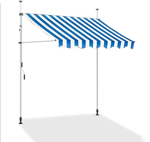 Klemmmarkise mit Kurbelgriff, Kein Bohren Erforderlich. Verstellbare Klemm Markise für den Außenbereich, Ideal für Jedes Fenster oder Jede Tür ( Color : Blue-white , Size : 138*47/350*120cm )