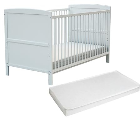 At4 - Verstellbares Babybett aus Holz ESSENTIEL mit Matratze Weiß 70 x 140 cm (Weiß)