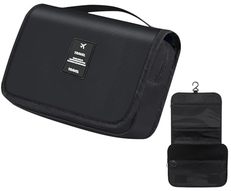 Beauty Case da Viaggio, Borsa da Toilette da Appendere, Beauty da Viaggio Impermeabile, Toiletry Organizer per Donne Uomo, per Viaggi Affari Campeggio, Nero