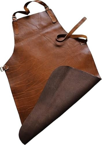 Förster-Fellnest Handgefertigte, exclusive Lederschürze für Grill und Herd | echtes starkes Natur Leder | Dickleder, Antikleder | Grillschürze, Kochschürze, cognac braun | 75x100 cm