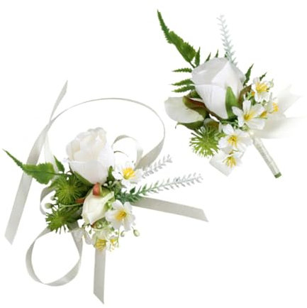 DEARMAMY Trendiges Blumen-corsage- Und Boutonniere-set Hochzeitsdekoration Robuste Und Bequeme Handgelenkstütze Für Den Anzug