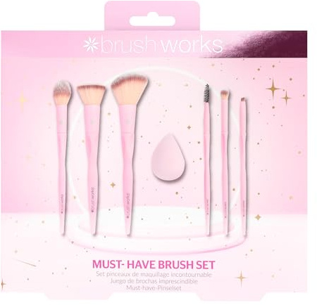 Brushworks Must-Have Brush Set – Essential Makeup Brush & Sponge Kit for Flawless Face & Eye Application, Ultra-Soft Vegan Friendly Tools Suitable for Liquid, Cream & Powder Products