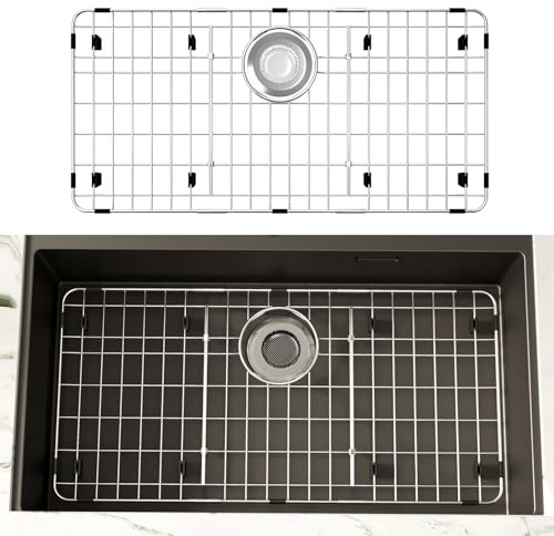 DPZM 27.5’’ x 13.5’’ Stainless Steel Sink Protector, Sink Protectors for Kitchen Sink, Sink Grid, Sink Grate for Bottom with Rear Drain, Metal Sink Rack for Bottom of Sink with Corner Radius
