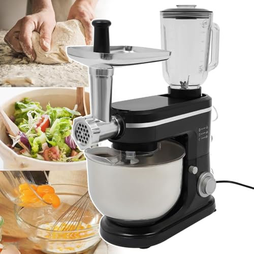 Robot Culinaire Professionnel 1500 W Avec Mélangeur 6 L Et Hachoir à Viande – Batteur Sur Socle Multifonctionnel Pour Jus, Mélange Et Cuisson – Machine à Pâtes Et Mélangeur De Légumes(Color:Noir)