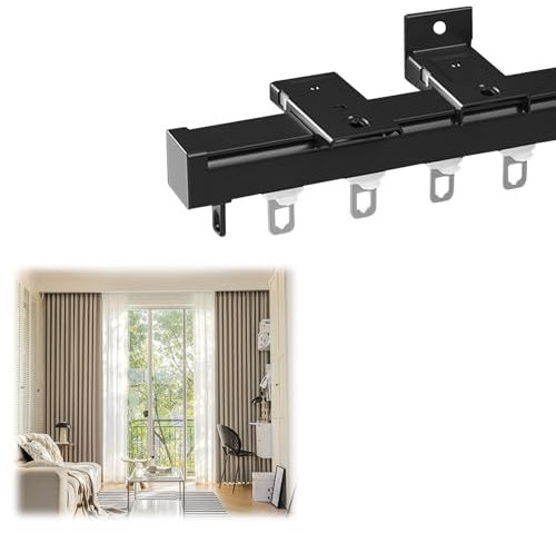 Vorhangschiene, Deckenvorhangschiene, mit Schienen-Vorhangsystem, Deckenvorhangstange, Decken-/Wandmontage, Vorhangschienensystem, Raumteiler, Schränke, Außenbereiche (schwarz, 90 cm)